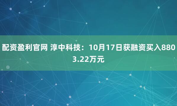 配资盈利官网 淳中科技:10月17日获融资买入8803.22万元